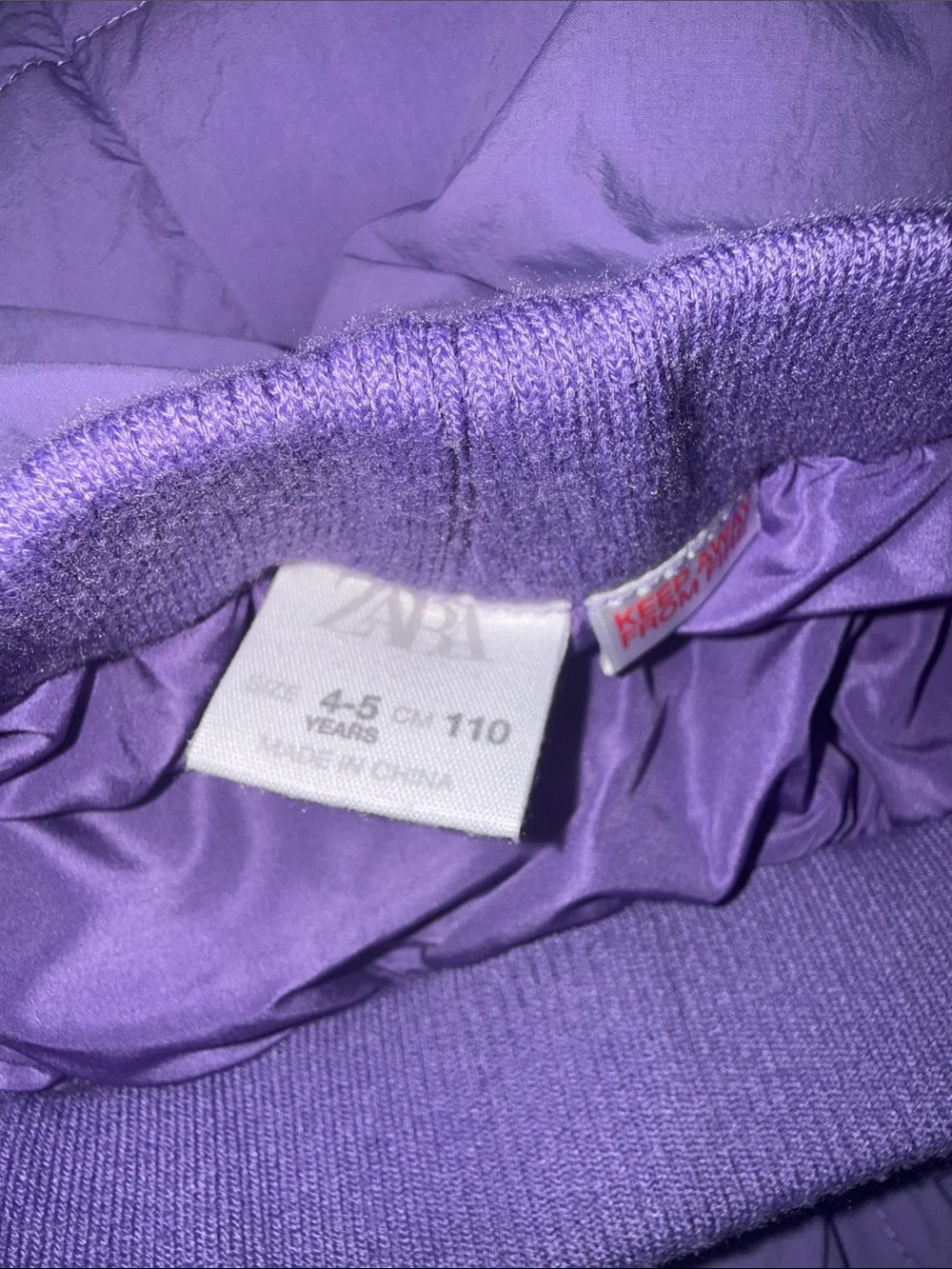 Girls Zara Lavender Quilted Puffer Top / Jacket and pants set 4 5 new